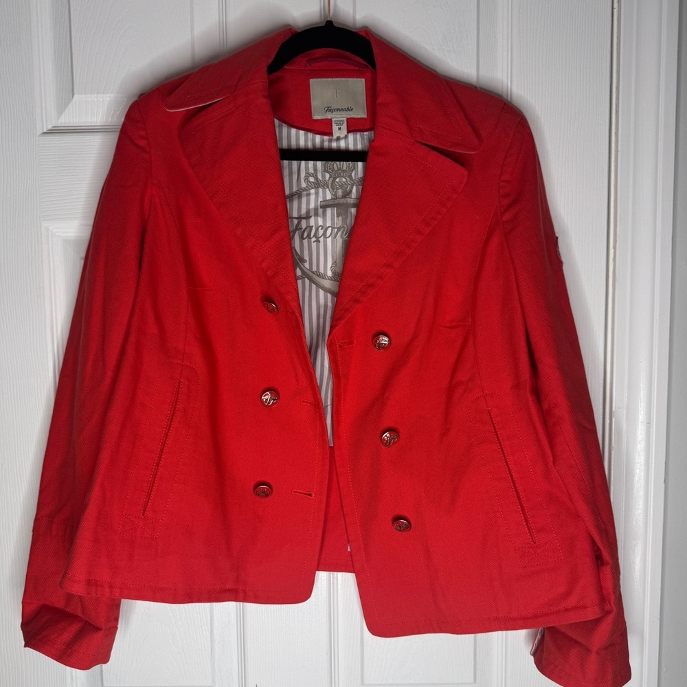 FACONNABLE Woman’s Red Nautical Blazer Jacket‎ Cotton Anchor Size M